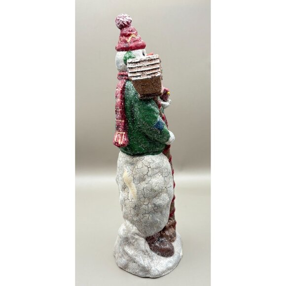 Vintage Snowman Christmas Figurine Birdhouse & Cardinal Bird Crackle Finish - Picture 4 of 9